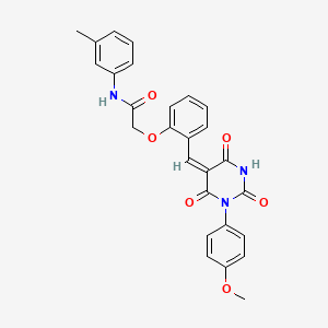 2-[2-[(E)-[1-(4-methoxyphenyl)-2,4,6-trioxo-1,3-diazinan-5-ylidene]methyl]phenoxy]-N-(3-methylphenyl)acetamide