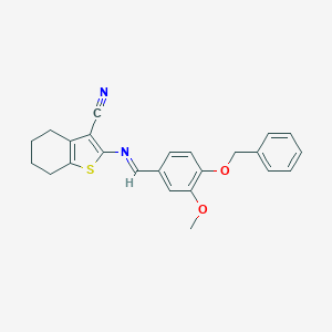 molecular formula C24H22N2O2S B402636 2-{[4-(Benzyloxy)-3-methoxybenzylidene]amino}-4,5,6,7-tetrahydro-1-benzothiophene-3-carbonitrile 