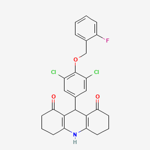 molecular formula C26H22Cl2FNO3 B4026892 9-[3,5-Dichloro-4-[(2-fluorophenyl)methoxy]phenyl]-2,3,4,5,6,7,9,10-octahydroacridine-1,8-dione 