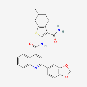 2-(1,3-benzodioxol-5-yl)-N-(3-carbamoyl-6-methyl-4,5,6,7-tetrahydro-1-benzothiophen-2-yl)quinoline-4-carboxamide