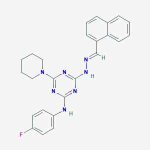 N-(4-fluorophenyl)-4-[(2E)-2-(naphthalen-1-ylmethylidene)hydrazinyl]-6-(piperidin-1-yl)-1,3,5-triazin-2-amine