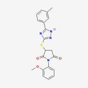 molecular formula C20H18N4O3S B4027494 1-(2-methoxyphenyl)-3-{[5-(3-methylphenyl)-4H-1,2,4-triazol-3-yl]sulfanyl}pyrrolidine-2,5-dione 