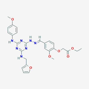 ethyl 2-[4-[(E)-[[4-(furan-2-ylmethylamino)-6-(4-methoxyanilino)-1,3,5-triazin-2-yl]hydrazinylidene]methyl]-2-methoxyphenoxy]acetate