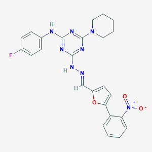 5-{2-Nitrophenyl}-2-furaldehyde [4-(4-fluoroanilino)-6-piperidin-1-yl-1,3,5-triazin-2-yl]hydrazone