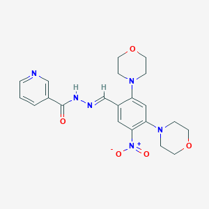 molecular formula C21H24N6O5 B402757 N'-[5-nitro-2,4-di(4-morpholinyl)benzylidene]nicotinohydrazide 