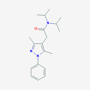 molecular formula C19H27N3O B040277 1H-Pyrazole-4-acetamide, N,N-bis(1-methylethyl)-3,5-dimethyl-1-phenyl-, hemihydrate CAS No. 125103-57-3