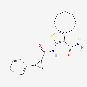 molecular formula C21H24N2O2S B4027832 2-{[(2-phenylcyclopropyl)carbonyl]amino}-4,5,6,7,8,9-hexahydrocycloocta[b]thiophene-3-carboxamide 