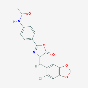 molecular formula C19H13ClN2O5 B402811 N-(4-{4-[(6-chloro-1,3-benzodioxol-5-yl)methylene]-5-oxo-4,5-dihydro-1,3-oxazol-2-yl}phenyl)acetamide 