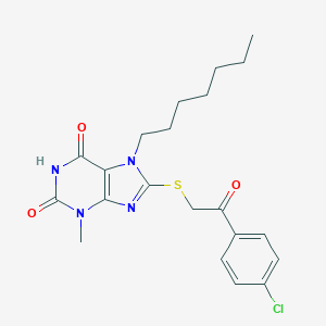 molecular formula C21H25ClN4O3S B402812 8-((2-(4-氯苯基)-2-氧代乙基)硫代)-7-庚基-3-甲基-1H-嘌呤-2,6(3H,7H)-二酮 CAS No. 326919-34-0