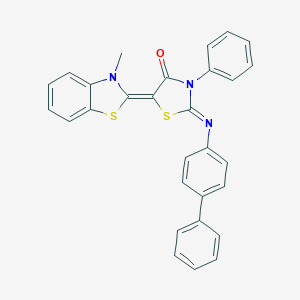 molecular formula C29H21N3OS2 B402833 2-([1,1'-biphenyl]-4-ylimino)-5-(3-methyl-1,3-benzothiazol-2(3H)-ylidene)-3-phenyl-1,3-thiazolidin-4-one 