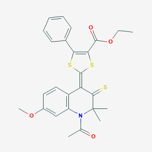 molecular formula C26H25NO4S3 B402862 ethyl (2Z)-2-(1-acetyl-7-methoxy-2,2-dimethyl-3-sulfanylidenequinolin-4-ylidene)-5-phenyl-1,3-dithiole-4-carboxylate CAS No. 328070-85-5
