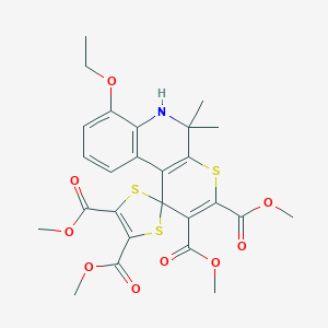 molecular formula C26H27NO9S3 B402899 Methyl 12-ethoxy-10,10-dimethyl-4,5,8-tris(methoxycarbonyl)spiro[1,3-dithiolen e-2,1'-5,6-dihydrothiino[2,3-c]quinoline]-7-carboxylate 