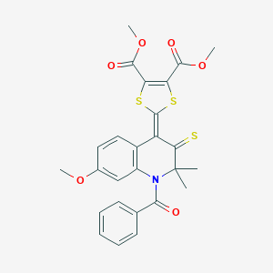 molecular formula C26H23NO6S3 B402901 Dimethyl 2-(1-benzoyl-7-methoxy-2,2-dimethyl-3-sulfanylidenequinolin-4-ylidene)-1,3-dithiole-4,5-dicarboxylate CAS No. 330179-57-2