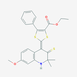 molecular formula C24H23NO3S3 B402902 ethyl 2-(7-methoxy-2,2-dimethyl-3-thioxo-2,3-dihydro-4(1H)-quinolinylidene)-5-phenyl-1,3-dithiole-4-carboxylate 