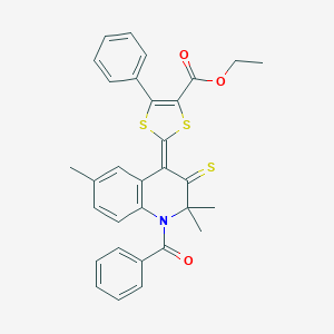 ethyl 2-(1-benzoyl-2,2,6-trimethyl-3-thioxo-2,3-dihydro-4(1H)-quinolinylidene)-5-phenyl-1,3-dithiole-4-carboxylate