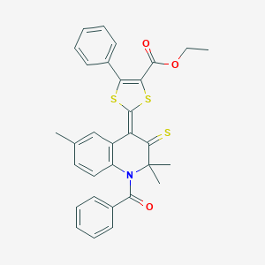 molecular formula C31H27NO3S3 B402908 ethyl 2-(1-benzoyl-2,2,6-trimethyl-3-thioxo-2,3-dihydro-4(1H)-quinolinylidene)-5-phenyl-1,3-dithiole-4-carboxylate 