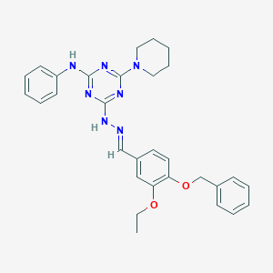 molecular formula C30H33N7O2 B402914 4-(Benzyloxy)-3-ethoxybenzaldehyde [4-anilino-6-(1-piperidinyl)-1,3,5-triazin-2-yl]hydrazone 