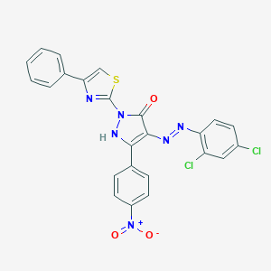 molecular formula C24H14Cl2N6O3S B402919 3-{4-nitrophenyl}-1-(4-phenyl-1,3-thiazol-2-yl)-1H-pyrazole-4,5-dione 4-[(2,4-dichlorophenyl)hydrazone] 