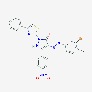 molecular formula C25H17BrN6O3S B402921 (4Z)-4-[2-(3-bromo-4-methylphenyl)hydrazinylidene]-5-(4-nitrophenyl)-2-(4-phenyl-1,3-thiazol-2-yl)-2,4-dihydro-3H-pyrazol-3-one 