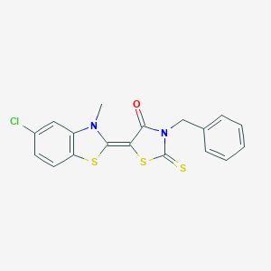molecular formula C18H13ClN2OS3 B402923 3-benzyl-5-(5-chloro-3-methyl-1,3-benzothiazol-2(3H)-ylidene)-2-thioxo-1,3-thiazolidin-4-one 