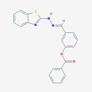 molecular formula C21H15N3O2S B402929 3-{(E)-[2-(1,3-benzothiazol-2-yl)hydrazinylidene]methyl}phenyl benzoate 