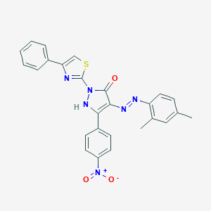molecular formula C26H20N6O3S B402936 (4Z)-4-[2-(2,4-dimethylphenyl)hydrazinylidene]-5-(4-nitrophenyl)-2-(4-phenyl-1,3-thiazol-2-yl)-2,4-dihydro-3H-pyrazol-3-one 