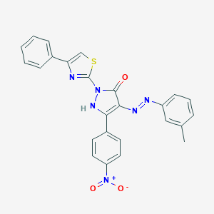 (4Z)-4-[2-(3-methylphenyl)hydrazinylidene]-5-(4-nitrophenyl)-2-(4-phenyl-1,3-thiazol-2-yl)-2,4-dihydro-3H-pyrazol-3-one