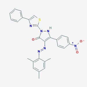 molecular formula C27H22N6O3S B402938 (4Z)-5-(4-nitrophenyl)-2-(4-phenyl-1,3-thiazol-2-yl)-4-[2-(2,4,6-trimethylphenyl)hydrazinylidene]-2,4-dihydro-3H-pyrazol-3-one 