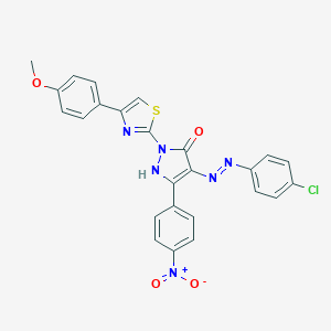 molecular formula C25H17ClN6O4S B402941 (4Z)-4-[2-(4-chlorophenyl)hydrazinylidene]-2-[4-(4-methoxyphenyl)-1,3-thiazol-2-yl]-5-(4-nitrophenyl)-2,4-dihydro-3H-pyrazol-3-one 