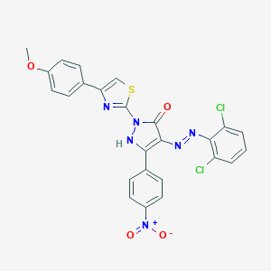 molecular formula C25H16Cl2N6O4S B402942 (4Z)-4-[2-(2,6-dichlorophenyl)hydrazinylidene]-2-[4-(4-methoxyphenyl)-1,3-thiazol-2-yl]-5-(4-nitrophenyl)-2,4-dihydro-3H-pyrazol-3-one 