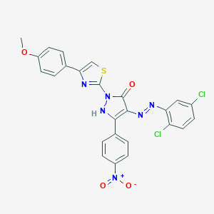 molecular formula C25H16Cl2N6O4S B402943 (4Z)-4-[2-(2,5-dichlorophenyl)hydrazinylidene]-2-[4-(4-methoxyphenyl)-1,3-thiazol-2-yl]-5-(4-nitrophenyl)-2,4-dihydro-3H-pyrazol-3-one 