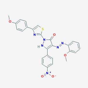 (4Z)-4-[2-(2-methoxyphenyl)hydrazinylidene]-2-[4-(4-methoxyphenyl)-1,3-thiazol-2-yl]-5-(4-nitrophenyl)-2,4-dihydro-3H-pyrazol-3-one