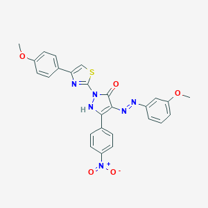 (4Z)-4-[2-(3-methoxyphenyl)hydrazinylidene]-2-[4-(4-methoxyphenyl)-1,3-thiazol-2-yl]-5-(4-nitrophenyl)-2,4-dihydro-3H-pyrazol-3-one