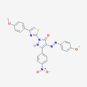molecular formula C26H20N6O5S B402948 (4Z)-4-[2-(4-methoxyphenyl)hydrazinylidene]-2-[4-(4-methoxyphenyl)-1,3-thiazol-2-yl]-5-(4-nitrophenyl)-2,4-dihydro-3H-pyrazol-3-one 
