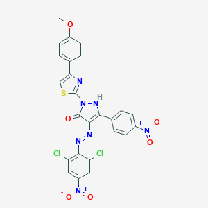 molecular formula C25H15Cl2N7O6S B402951 (4Z)-4-[2-(2,6-dichloro-4-nitrophenyl)hydrazinylidene]-2-[4-(4-methoxyphenyl)-1,3-thiazol-2-yl]-5-(4-nitrophenyl)-2,4-dihydro-3H-pyrazol-3-one 