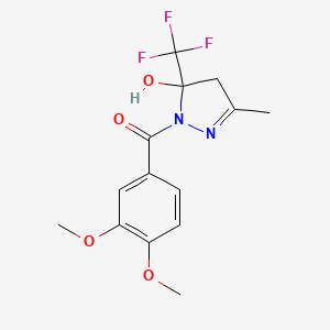 molecular formula C14H15F3N2O4 B4029515 (3,4-dimethoxyphenyl)[5-hydroxy-3-methyl-5-(trifluoromethyl)-4,5-dihydro-1H-pyrazol-1-yl]methanone 