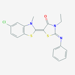 molecular formula C19H16ClN3OS2 B402955 5-(5-chloro-3-methyl-1,3-benzothiazol-2(3H)-ylidene)-3-ethyl-2-(phenylimino)-1,3-thiazolidin-4-one 