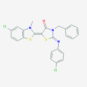 molecular formula C24H17Cl2N3OS2 B402957 3-benzyl-5-(5-chloro-3-methyl-1,3-benzothiazol-2(3H)-ylidene)-2-[(4-chlorophenyl)imino]-1,3-thiazolidin-4-one 