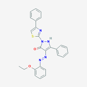 (4Z)-4-[2-(2-ethoxyphenyl)hydrazinylidene]-5-phenyl-2-(4-phenyl-1,3-thiazol-2-yl)-2,4-dihydro-3H-pyrazol-3-one