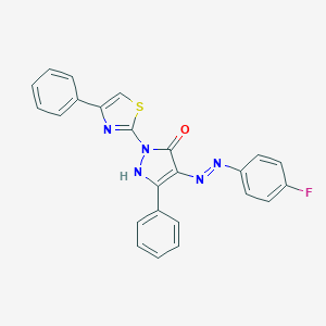 molecular formula C24H16FN5OS B402964 (4Z)-4-[2-(4-fluorophenyl)hydrazinylidene]-5-phenyl-2-(4-phenyl-1,3-thiazol-2-yl)-2,4-dihydro-3H-pyrazol-3-one 
