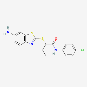 molecular formula C17H16ClN3OS2 B4029643 2-[(6-amino-1,3-benzothiazol-2-yl)sulfanyl]-N-(4-chlorophenyl)butanamide 