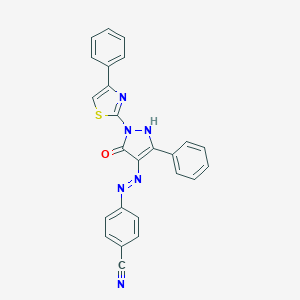 molecular formula C25H16N6OS B402971 4-{2-[5-oxo-3-phenyl-1-(4-phenyl-1,3-thiazol-2-yl)-1,5-dihydro-4H-pyrazol-4-ylidene]hydrazino}benzonitrile 