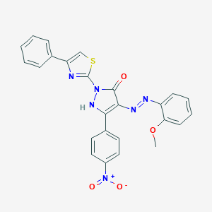 molecular formula C25H18N6O4S B402972 (4Z)-4-[2-(2-methoxyphenyl)hydrazinylidene]-5-(4-nitrophenyl)-2-(4-phenyl-1,3-thiazol-2-yl)-2,4-dihydro-3H-pyrazol-3-one 