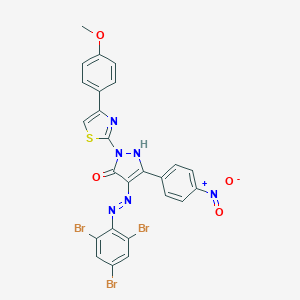 molecular formula C25H15Br3N6O4S B402973 (4Z)-2-[4-(4-methoxyphenyl)-1,3-thiazol-2-yl]-5-(4-nitrophenyl)-4-[2-(2,4,6-tribromophenyl)hydrazinylidene]-2,4-dihydro-3H-pyrazol-3-one 