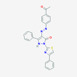 (4E)-4-[2-(4-acetylphenyl)hydrazinylidene]-5-phenyl-2-(4-phenyl-1,3-thiazol-2-yl)-2,4-dihydro-3H-pyrazol-3-one