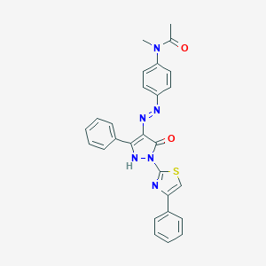 molecular formula C27H22N6O2S B402975 N-methyl-N-(4-{2-[5-oxo-3-phenyl-1-(4-phenyl-1,3-thiazol-2-yl)-1,5-dihydro-4H-pyrazol-4-ylidene]hydrazino}phenyl)acetamide 