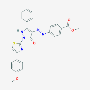 molecular formula C27H21N5O4S B402982 (E)-methyl 4-(2-(1-(4-(4-methoxyphenyl)thiazol-2-yl)-5-oxo-3-phenyl-1H-pyrazol-4(5H)-ylidene)hydrazinyl)benzoate CAS No. 325826-36-6