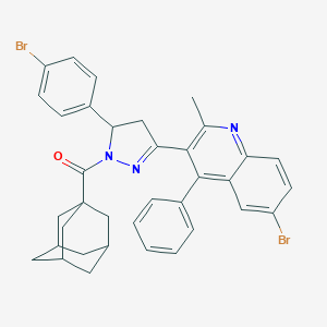 molecular formula C36H33Br2N3O B402987 [3-(6-bromo-2-methyl-4-phenylquinolin-3-yl)-5-(4-bromophenyl)-4,5-dihydro-1H-pyrazol-1-yl](tricyclo[3.3.1.1~3,7~]dec-1-yl)methanone 