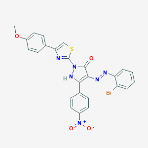(4Z)-4-[2-(2-bromophenyl)hydrazinylidene]-2-[4-(4-methoxyphenyl)-1,3-thiazol-2-yl]-5-(4-nitrophenyl)-2,4-dihydro-3H-pyrazol-3-one