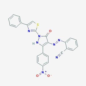 molecular formula C25H15N7O3S B403009 2-{(2Z)-2-[3-(4-nitrophenyl)-5-oxo-1-(4-phenyl-1,3-thiazol-2-yl)-1,5-dihydro-4H-pyrazol-4-ylidene]hydrazinyl}benzonitrile CAS No. 314292-96-1